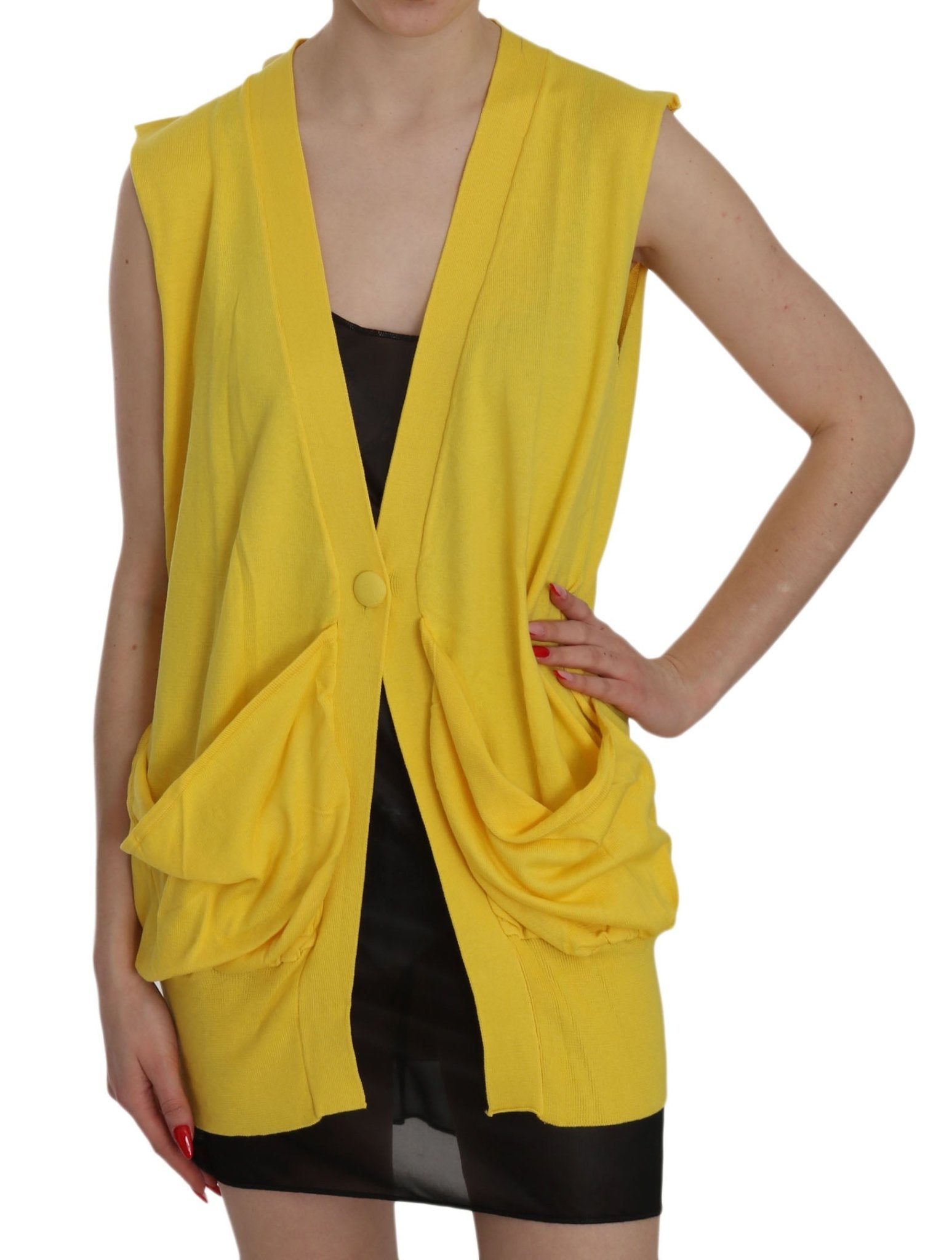 PINK MEMORIES Yellow 100% Cotton Sleeveless Cardigan Top Vest - Fizigo